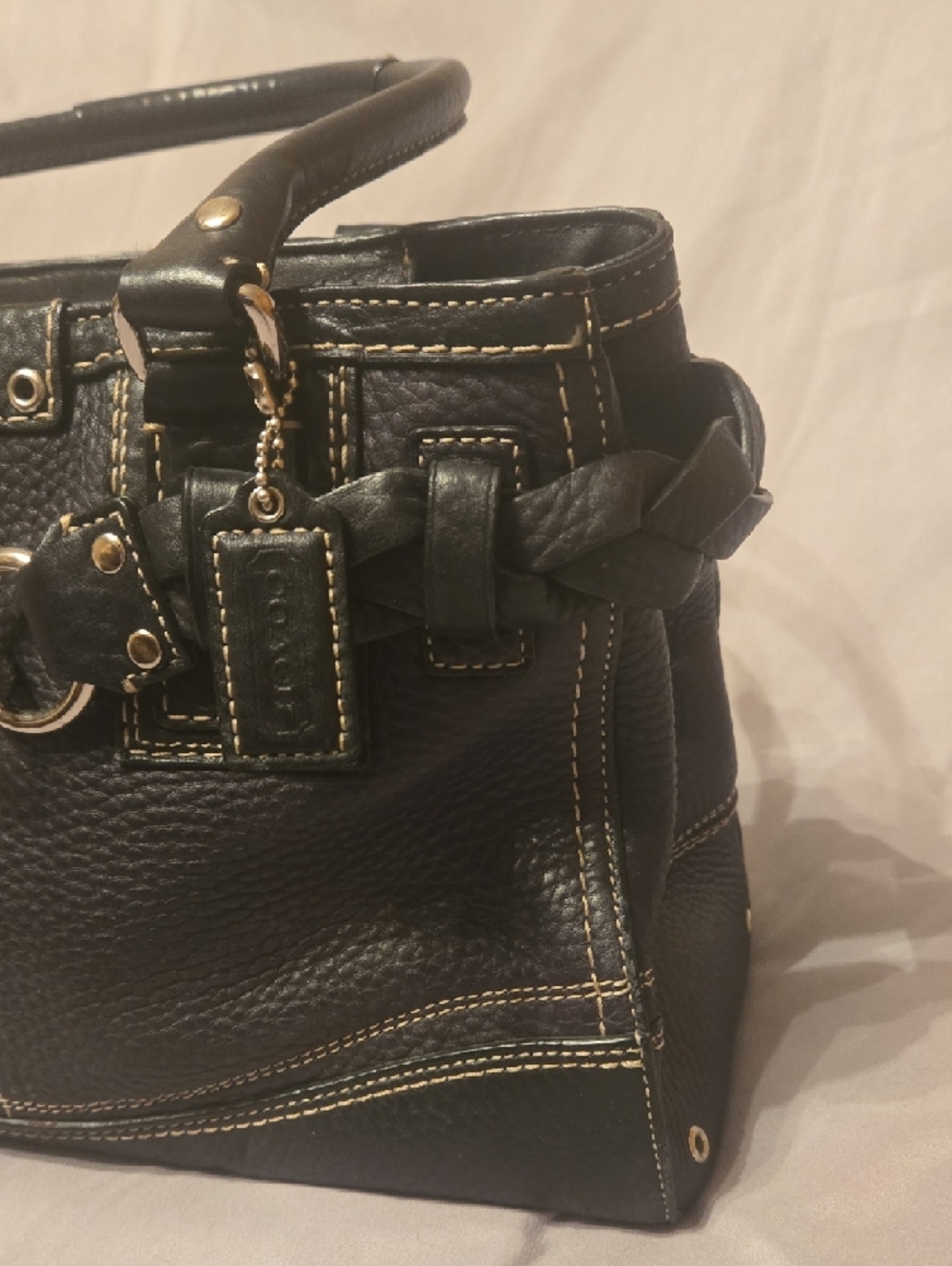 Black Pebble Leather Coach Purse The Hampton Satchel - Picture 5 of 15